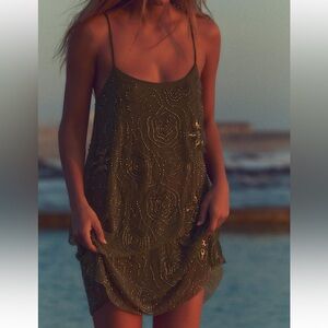 ZARA BEADED MILITARY GREEN RUFFLE TULLE DRESS